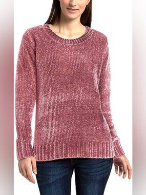 Orvis Chenille Knit Sweater Womens Medium Pink Long Sleeve Pullover Comfy Soft